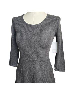 Justfab Gray Ribbed Knit Skater Dress With 3/4 Sleeves Womens Small JJ3870